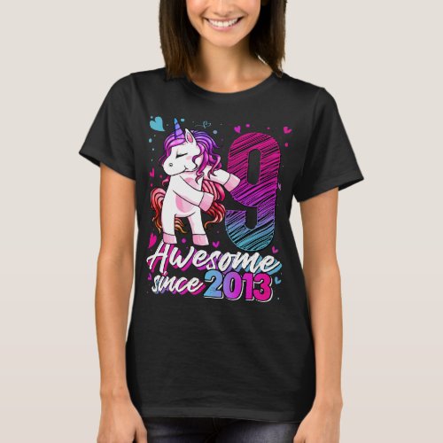 9 Years Old Unicorn Flossing 9th Birthday Girl Uni T_Shirt