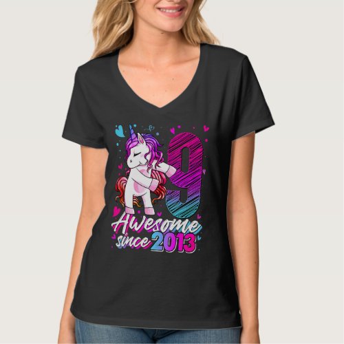 9 Years Old Unicorn Flossing 9th Birthday Girl Uni T_Shirt