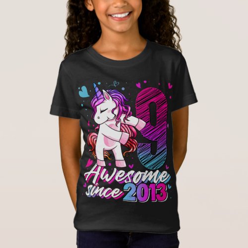 9 Years Old Unicorn Flossing 9th Birthday Girl Uni T_Shirt