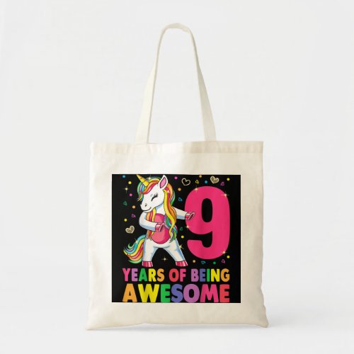 9 Years Old Unicorn Flossing 9th Birthday Girl Uni Tote Bag