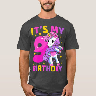 9 Years Old Unicorn Flossing 9th Birthday Party Gi T-Shirt