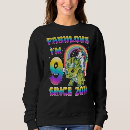 9 Years Old Unicorn Riding Dinosaur Girl 9th Birth Sweatshirt