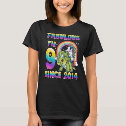 9 Years Old Unicorn Riding Dinosaur Girl 9th Birth T_Shirt