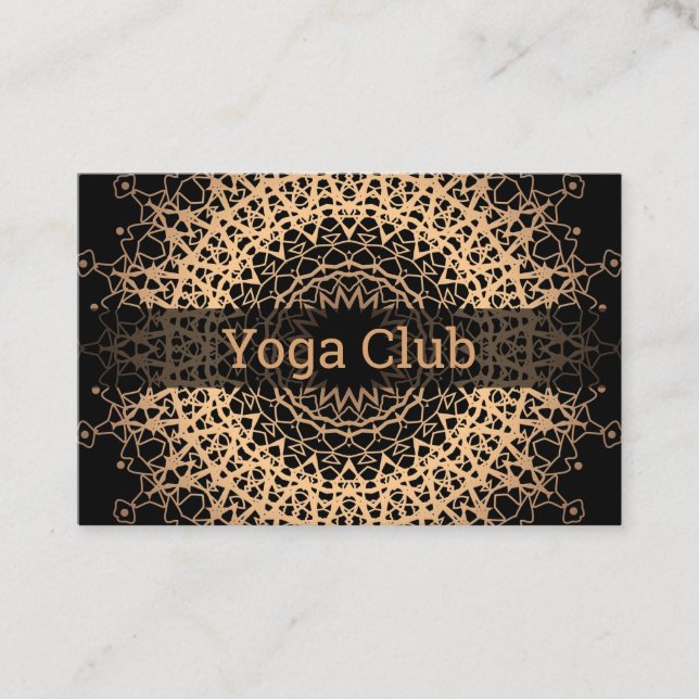 9. Yoga Center, yoga, sports,  Golden mandala Business Card (Front)