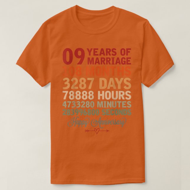 9 Yrs of Marriage Couple Countdown 9th Wedding Ann T-Shirt (Design Front)