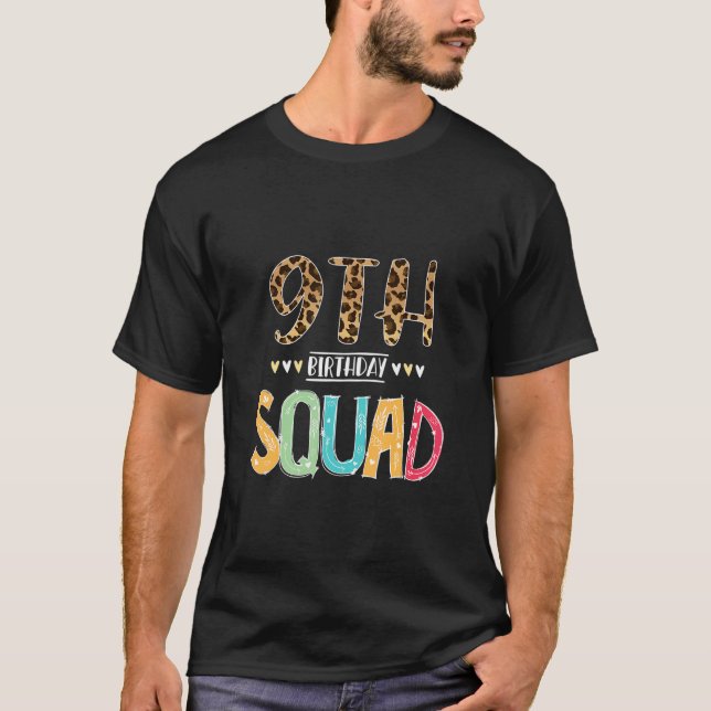 9 Yrs Old Birthday Leopard Floral  9th Birthday Sq T-Shirt (Front)