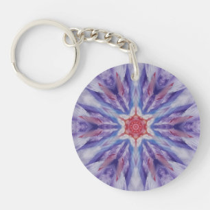 9A Unique Colorful Purple Red White Star Mandala Keychain