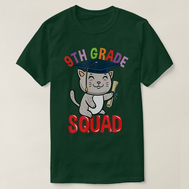 9H Grade Squad Cat Back O School  T-Shirt (Design Front)