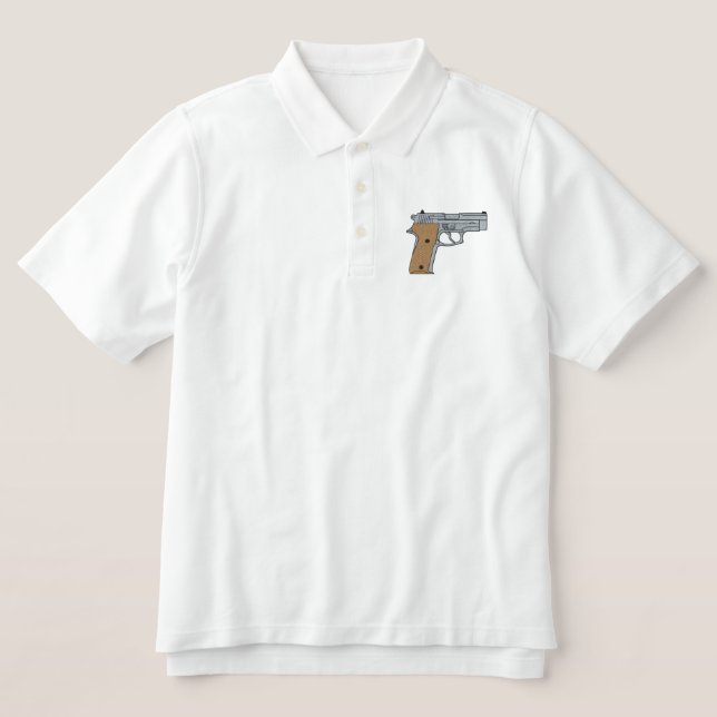 9mm Handgun Embroidered Polo Shirt (Design Front)