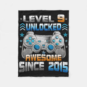 9th 9 Year Old Birthday Kids Boy Gamer 9 Yr Level Fleece Blanket