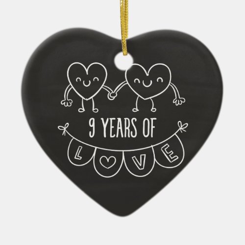 9th Anniversary Gift Chalk Hearts Ceramic Ornament