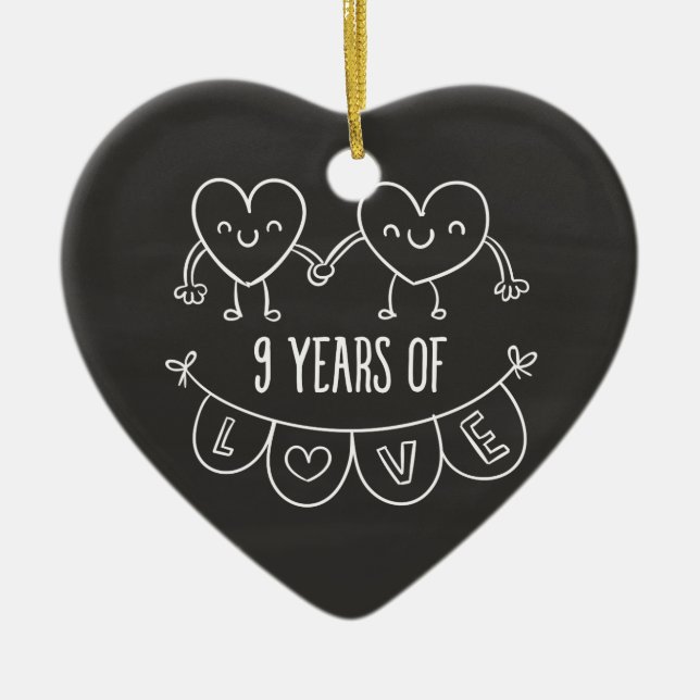 9th Anniversary Gift Chalk Hearts Ceramic Ornament (Front)