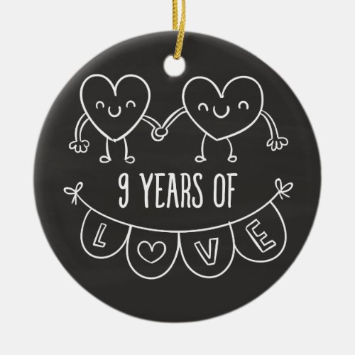 9th Anniversary Gift Chalk Hearts Ceramic Ornament