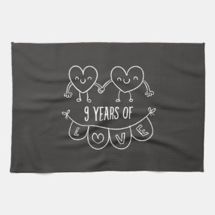 9th Anniversary Gift Chalk Hearts Kitchen Towel
