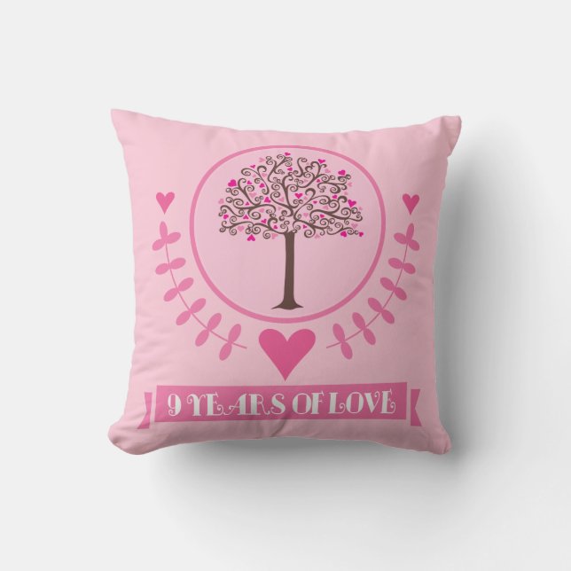 9th Anniversary Love Tree Throw PIllow (Front)