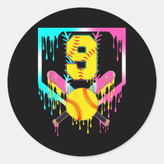 9th Bday Softll Home Plate Drip Ice Cream 9 Year O Classic Round Sticker