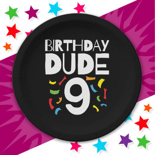 9th Birthday 9 Year Old Boy Party Birthday Dude 9 Paper Plates