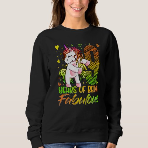 9th Birthday  9 Year Old Girl Flossing Unicorn Par Sweatshirt