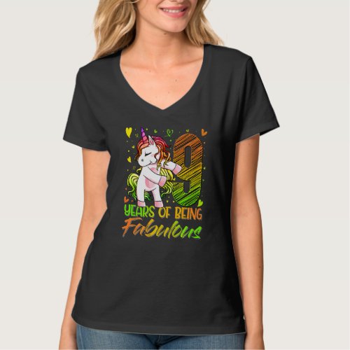 9th Birthday  9 Year Old Girl Flossing Unicorn Par T_Shirt