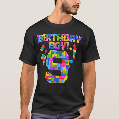 9th Birthday 9 Years Old Block Building Boys Kids  T_Shirt