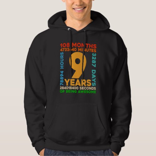 9th Birthday  9 Years Old Vintage Retro 108 Months Hoodie