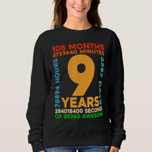 9th Birthday  9 Years Old Vintage Retro 108 Months Sweatshirt
