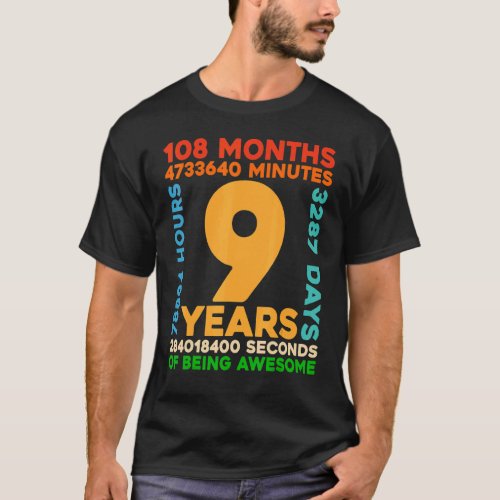 9th Birthday  9 Years Old Vintage Retro 108 Months T_Shirt