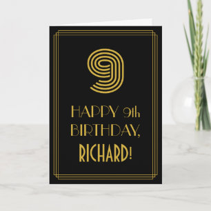 9th Birthday: Art Deco Inspired Look "9" & Name Card