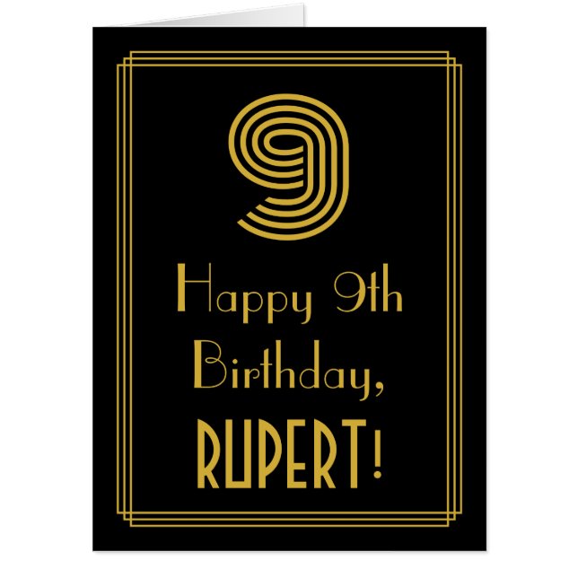 9th Birthday: Art Deco Inspired Look “9” + Name Card (Front)