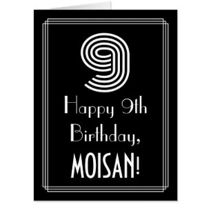 9th Birthday — Art Deco Inspired Look “9” + Name Card