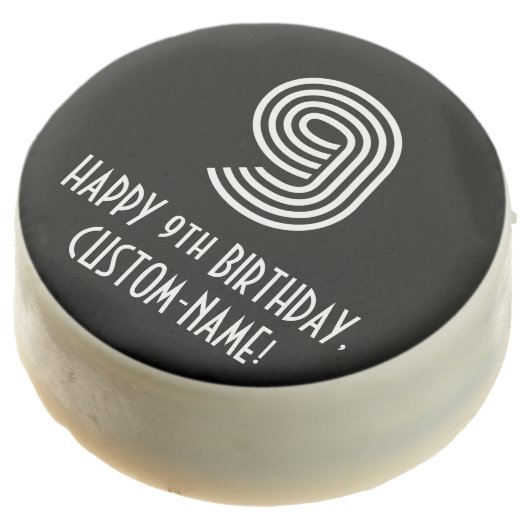 9th Birthday - Art Deco Inspired Look "9", Name Chocolate Covered Oreo (Angled)