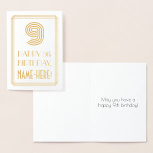 9th Birthday - Art Deco Inspired Look "9" & Name Foil Card