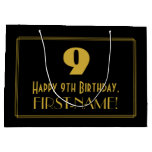 [ Thumbnail: 9th Birthday — Art Deco Inspired Look "9" & Name Gift Bag ]