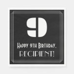 [ Thumbnail: 9th Birthday: Art Deco Inspired Look "9" + Name Napkins ]