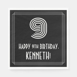 9th Birthday: Art Deco Inspired Look "9" + Name Napkins