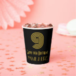 [ Thumbnail: 9th Birthday: Art Deco Inspired Look “9” & Name Paper Cups ]