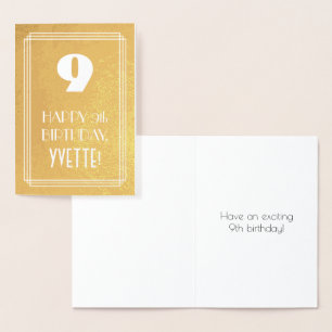9th Birthday ~ Art Deco Style "9" & Custom Name Foil Card
