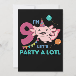 9th Birthday Axolotl Nine Year Old Cute Axolotls Invitation