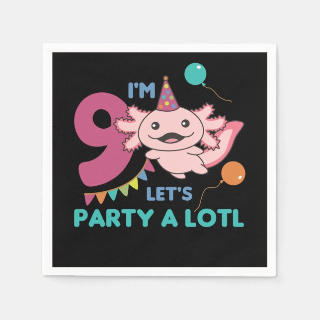 9th Birthday Axolotl Nine Year Old Cute Axolotls Napkins (Front)
