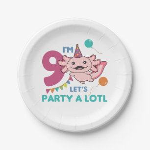 9th Birthday Axolotl Nine Year Old Cute Axolotls Paper Plates