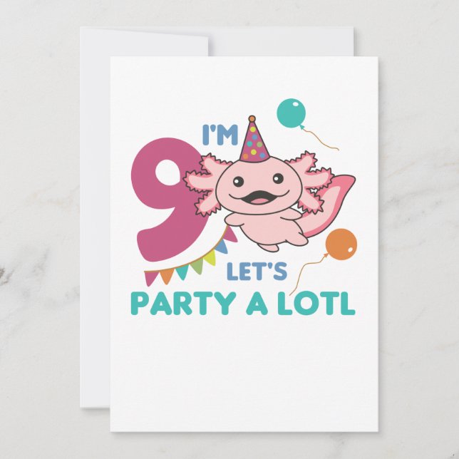 9th Birthday Axolotl Nine Year Old Cute Axolotls S Invitation (Front)