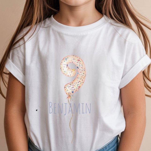 9th Birthday Balloon Milestone Birthday Party  T-Shirt (Creator Uploaded)