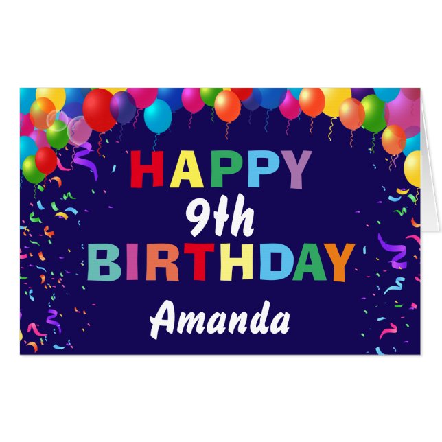 9th Birthday Balloons Navy Blue Extra Large Jumbo Card (Front Horizontal)