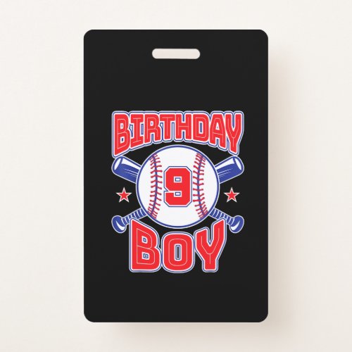 9th Birthday Baseball Big Number Nine 9 Year Old Badge