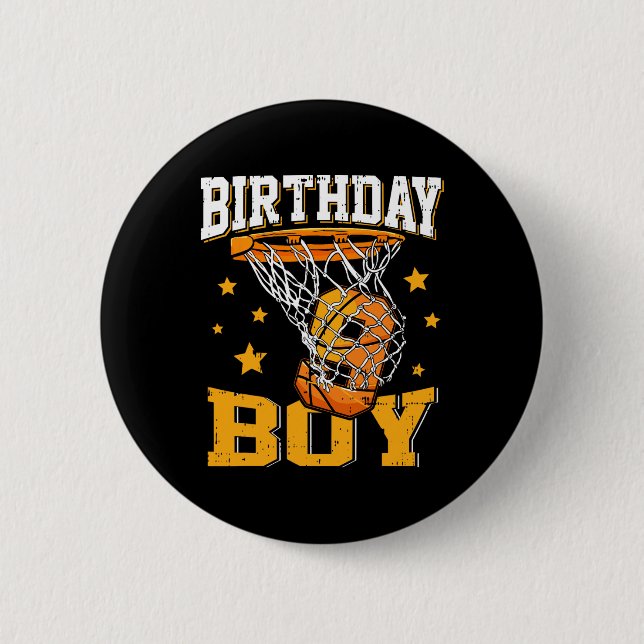 9th Birthday Basketball Boy 9 Year Old Basketball  Button (Front)
