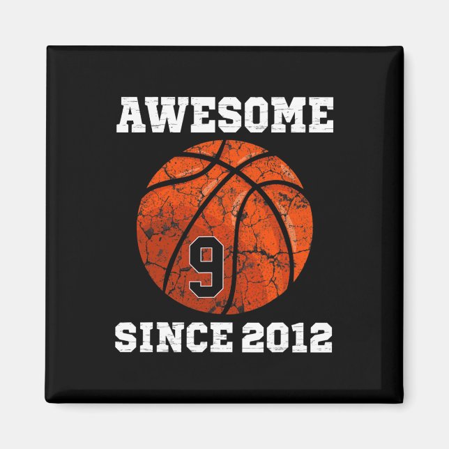 9th Birthday Basketball Lover Gift 9 Years Old Vin Magnet (Front)