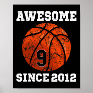 9th Birthday Basketball Lover Gift 9 Years Old Vin Poster