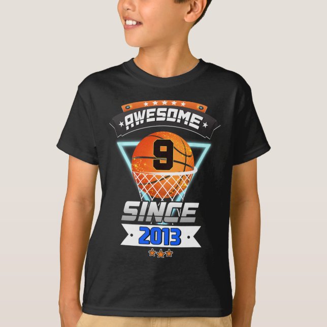 9th Birthday  Basketball Player 9 Years Old Boy Gi T-Shirt (Front)
