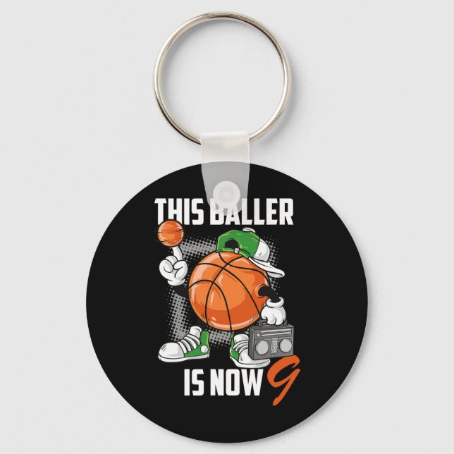 9th Birthday Basketball Player Fun 9 Years Old Kid Keychain (Front)