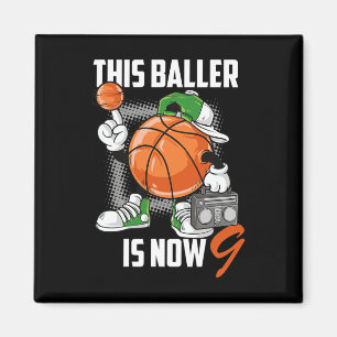 9th Birthday Basketball Player Fun 9 Years Old Kid Magnet